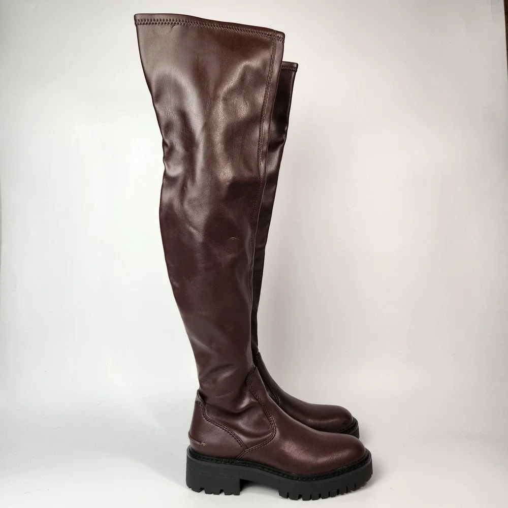 Franco Sarto Boots Womens 5.5 Chunky Lug Sole Over The Knee Boho Academia Preppy